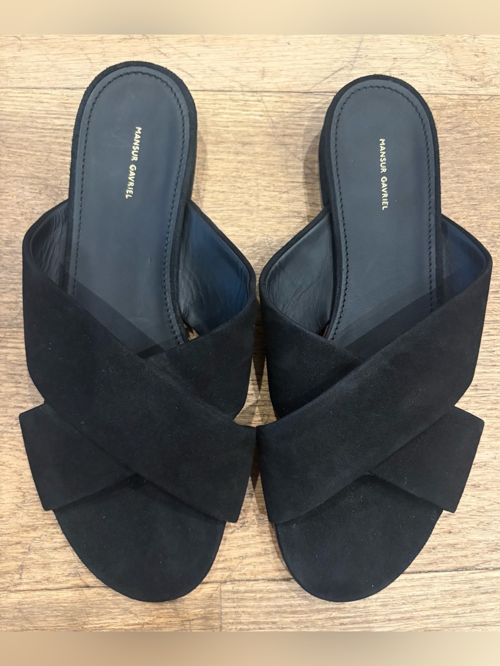Mansur Gavriel Black Suede Chic Crisscross Sandal Slides Never Worn